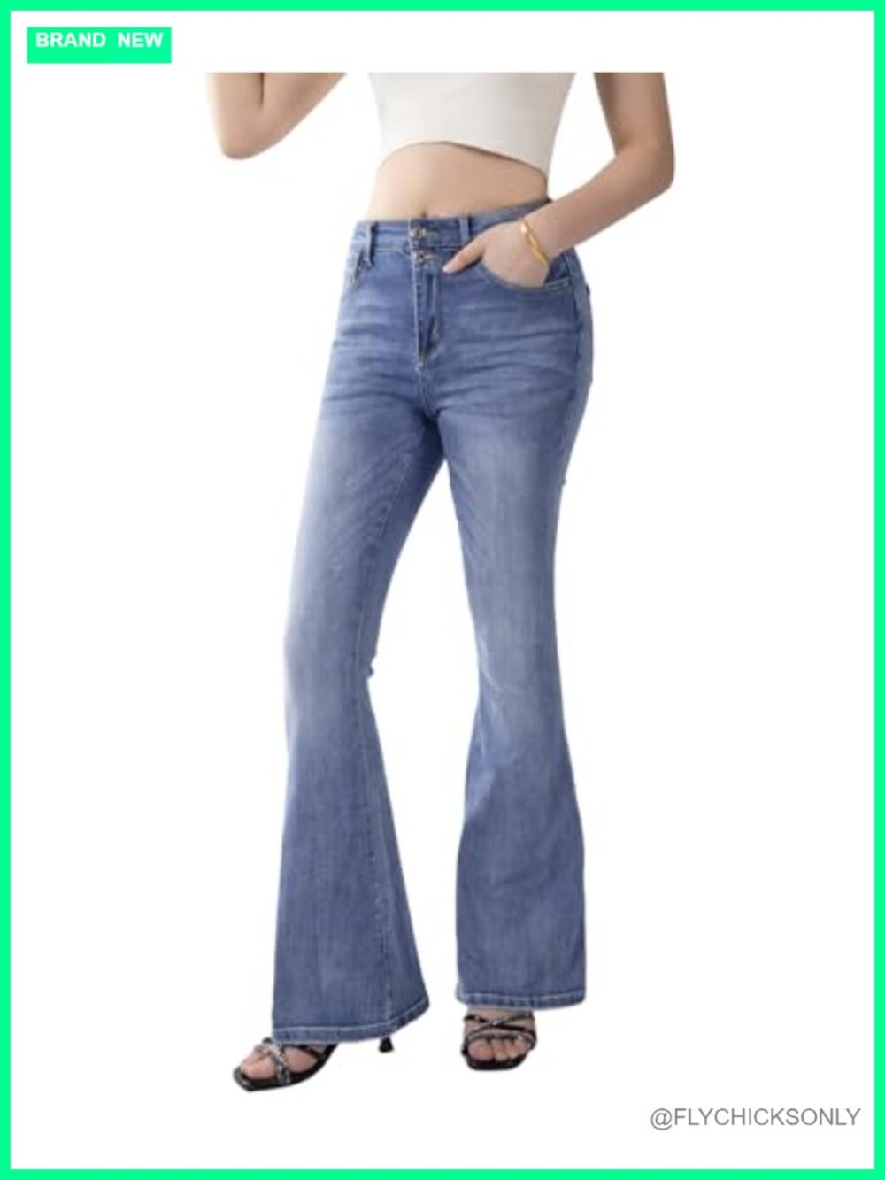 Women's High Waisted Flare Bell Bottom Jeans Stretch Denim Bootcut Pants